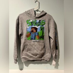 Minecraft Boys Pullover Gray Steve Sweatshirt NWT, Size XL